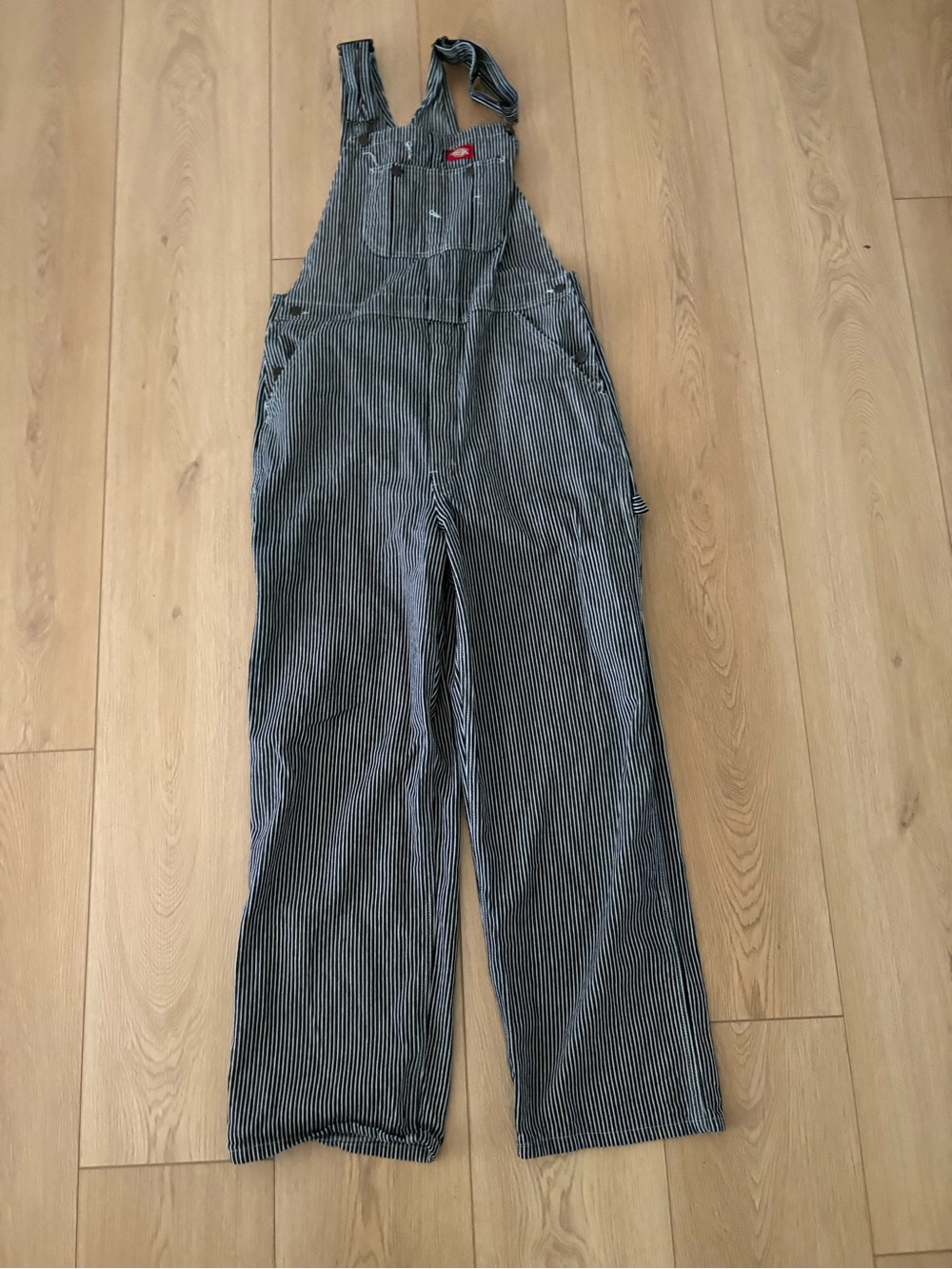 Vintage Y2K Dickies Pinstripe Bib Overalls Black & White Size 36x32
